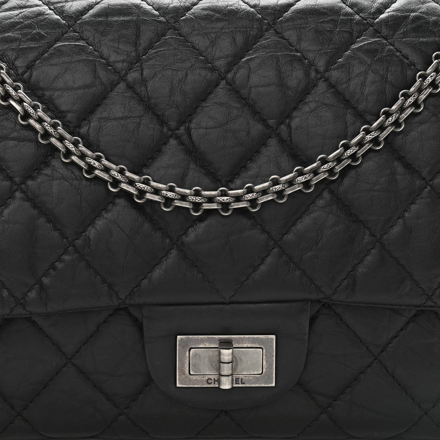 Aged Calfskin Quilted 2.55 Reissue 227 Flap Black