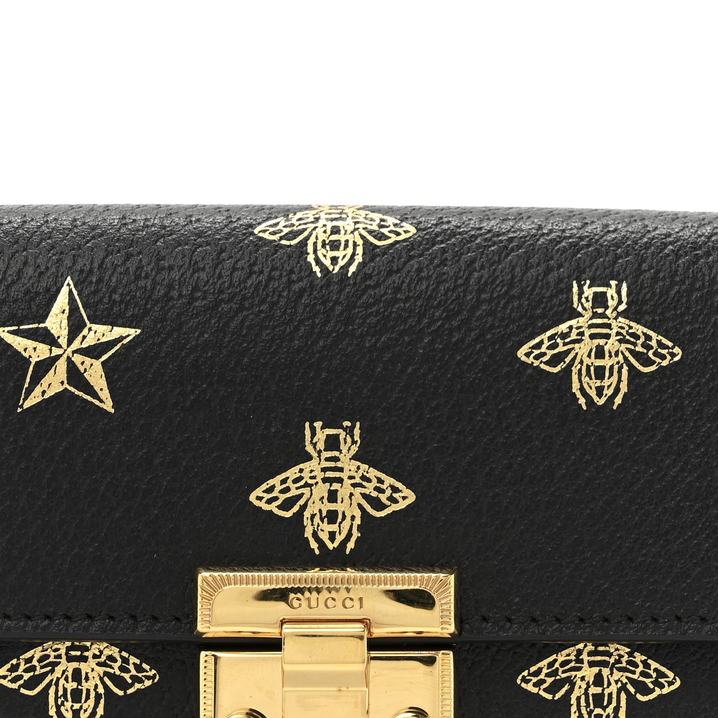 Grained Calfskin Bee Star Continental Chain Wallet Black