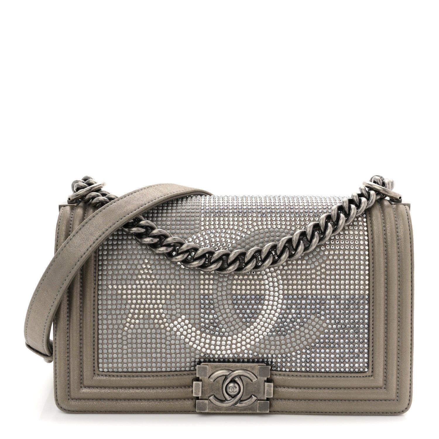 Chanel Iridescent Calfskin Quilted Strass Medium Paris Dallas Boy Flap Dark Khaki 1 of 11