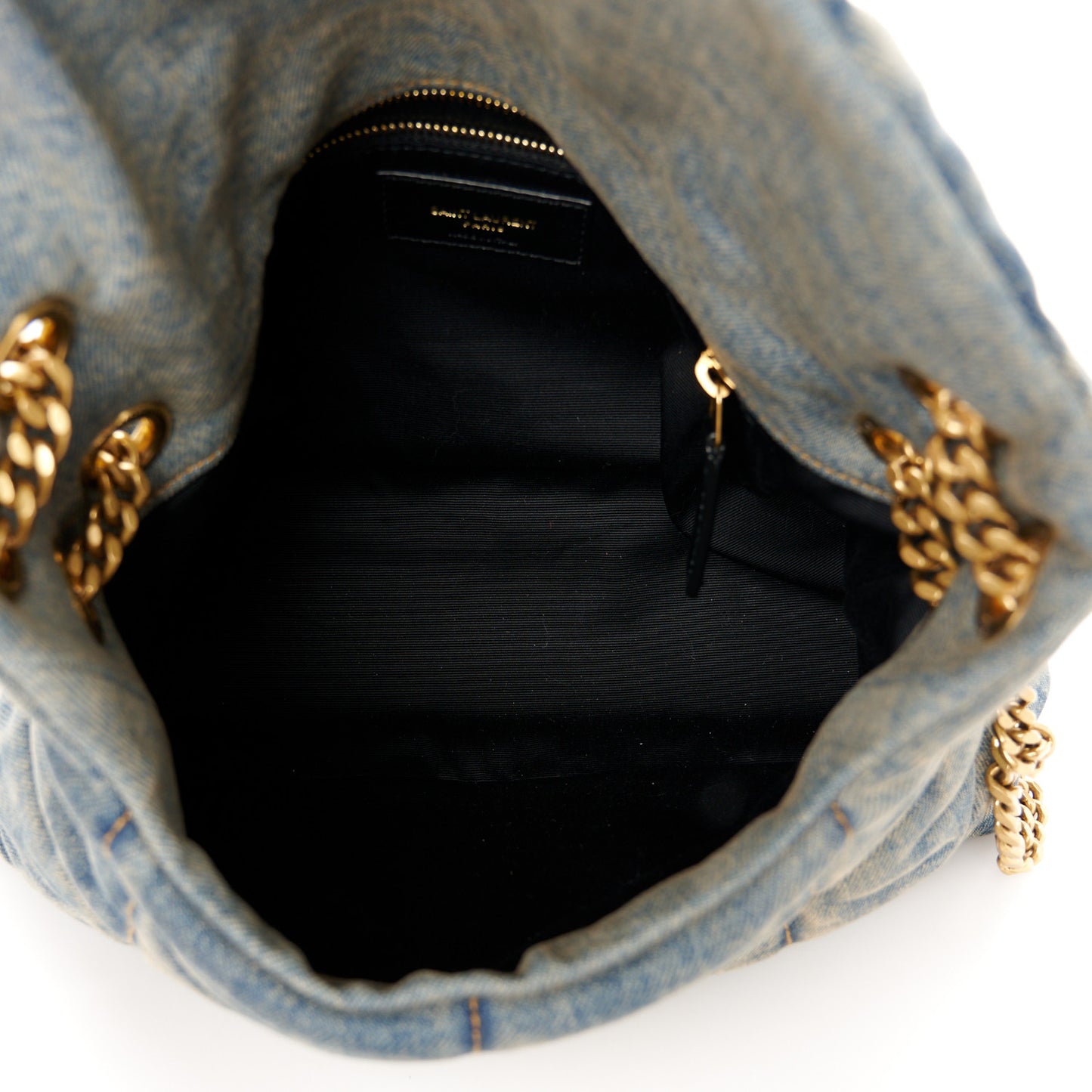 Denim Quilted Small Loulou Puffer Monogram Chain Satchel Blue Cinnamon