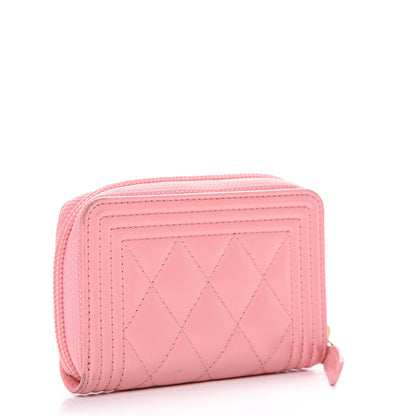 Chanel Lambskin Quilted Boy Zip Around Coin Purse Wallet Pink 2 of 14