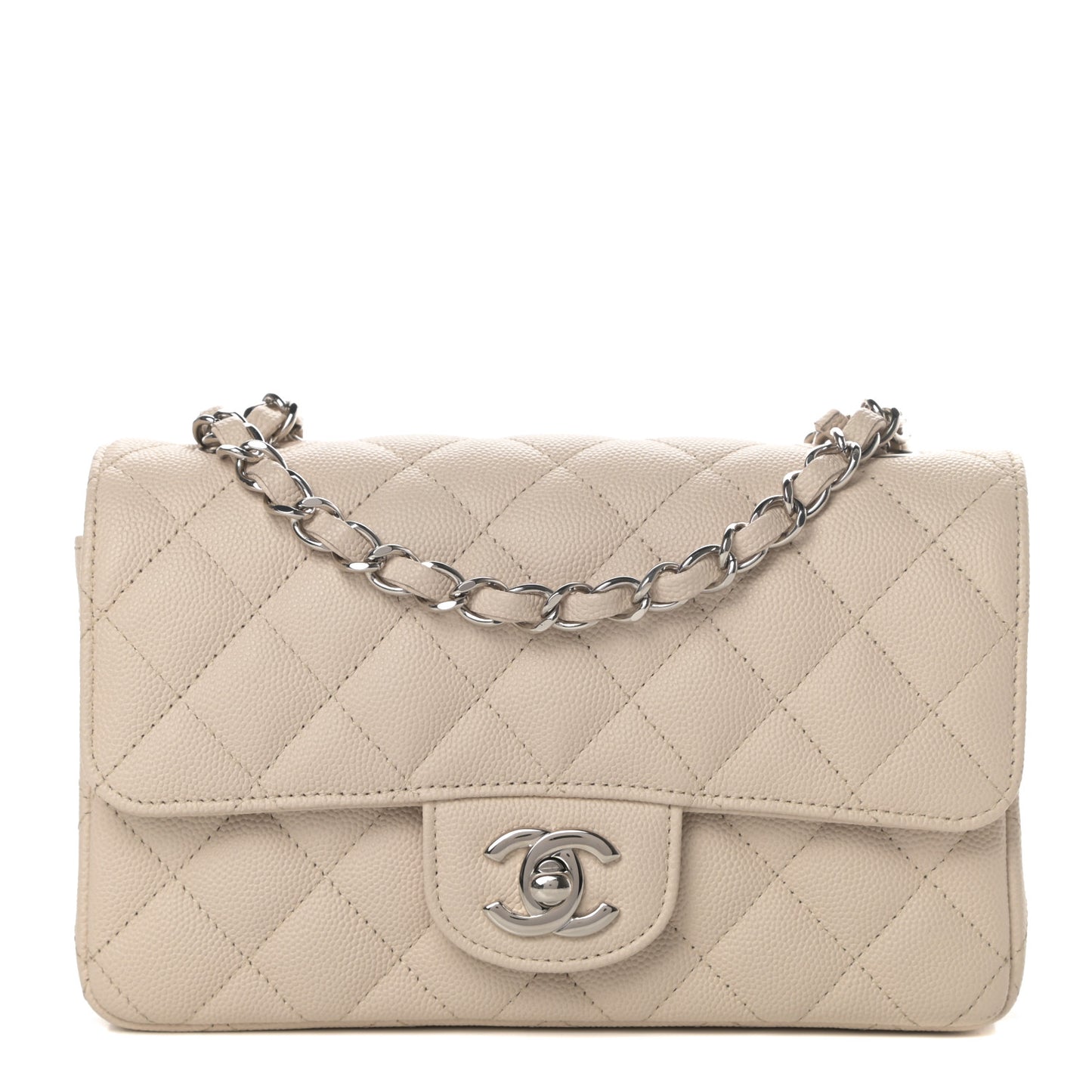 Caviar Quilted Mini Rectangular Flap Light Beige