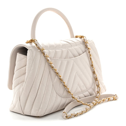 Chanel Aged Calfskin Chevron Quilted Small Coco Handle Flap Rose Pale 3 of 10