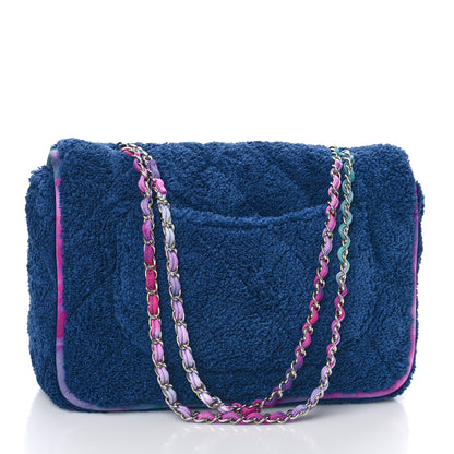Chanel Mixed Fibers Quilted Large Flap Bag Navy Blue 3 of 9