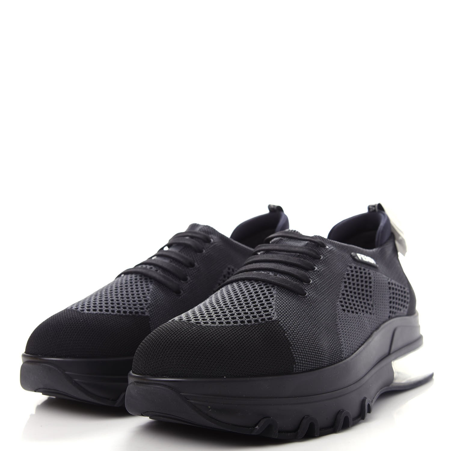 Fendi Jersey Vitello Bi-Color Mens Low Top Sneakers 10 Black Fumo 3 of 11