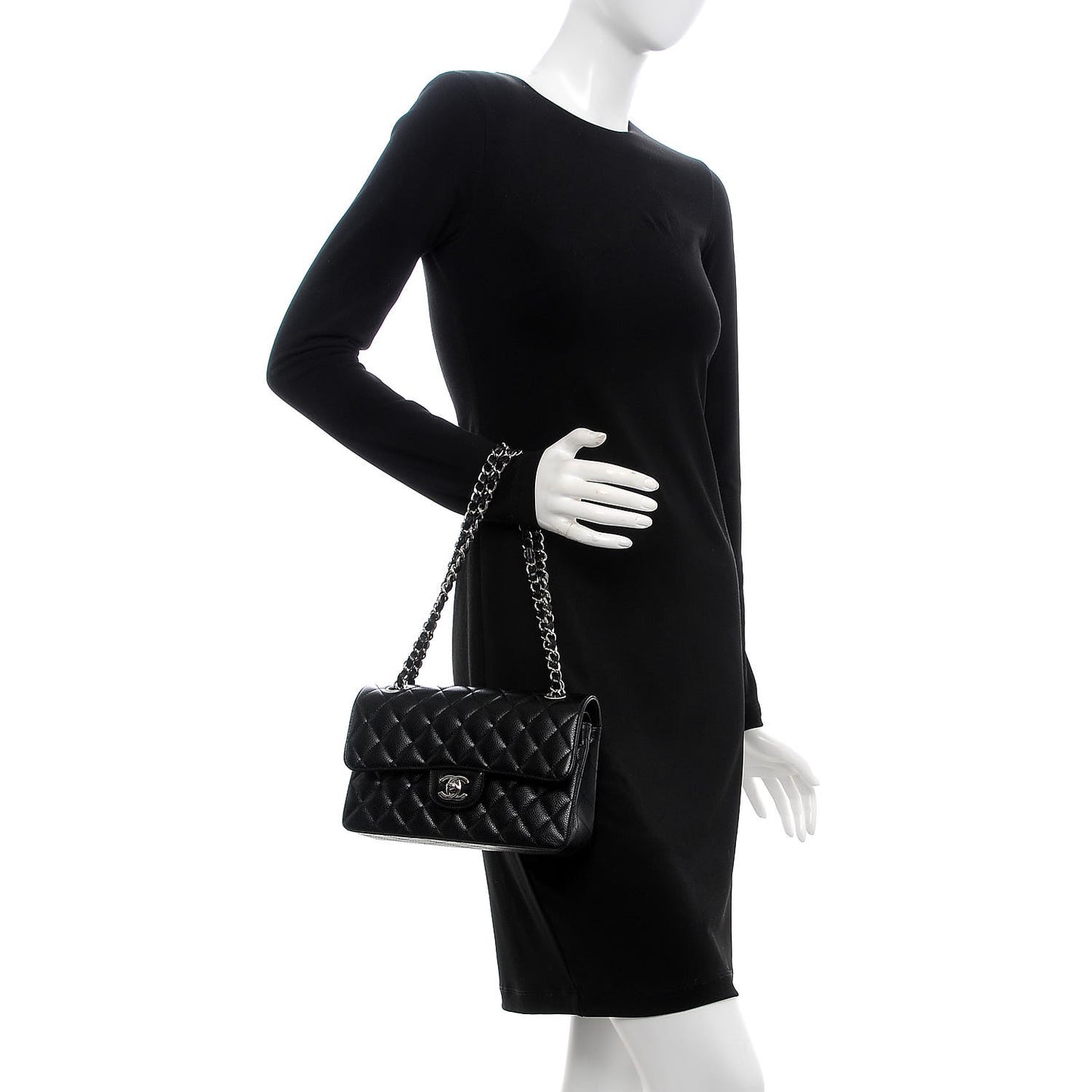 Caviar Quilted Small Double Flap Black