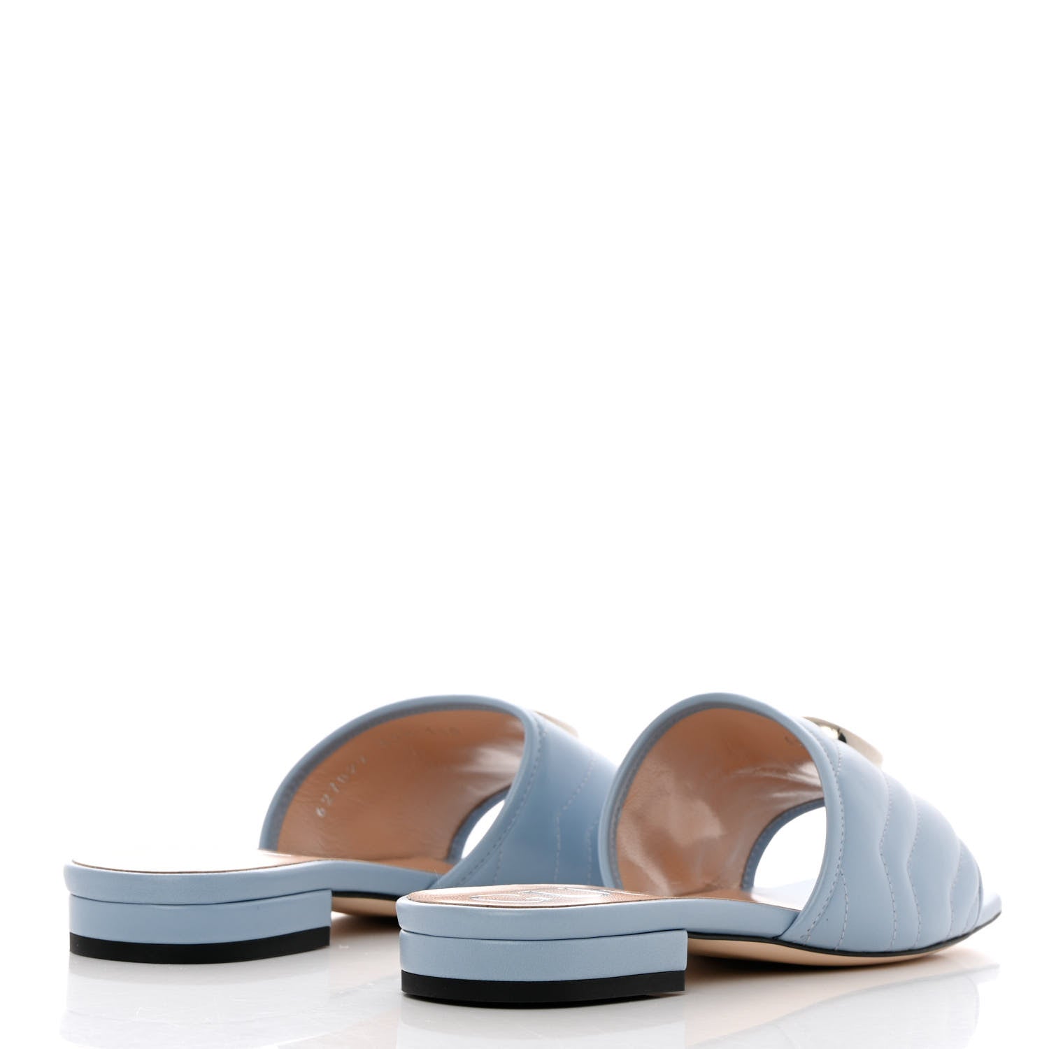 Gucci Nappa Matelasse GG Marmont Flat Slide Sandals 37.5 Porcelain Light Blue 4 of 12