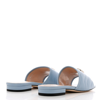 Gucci Nappa Matelasse GG Marmont Flat Slide Sandals 37.5 Porcelain Light Blue 4 of 12
