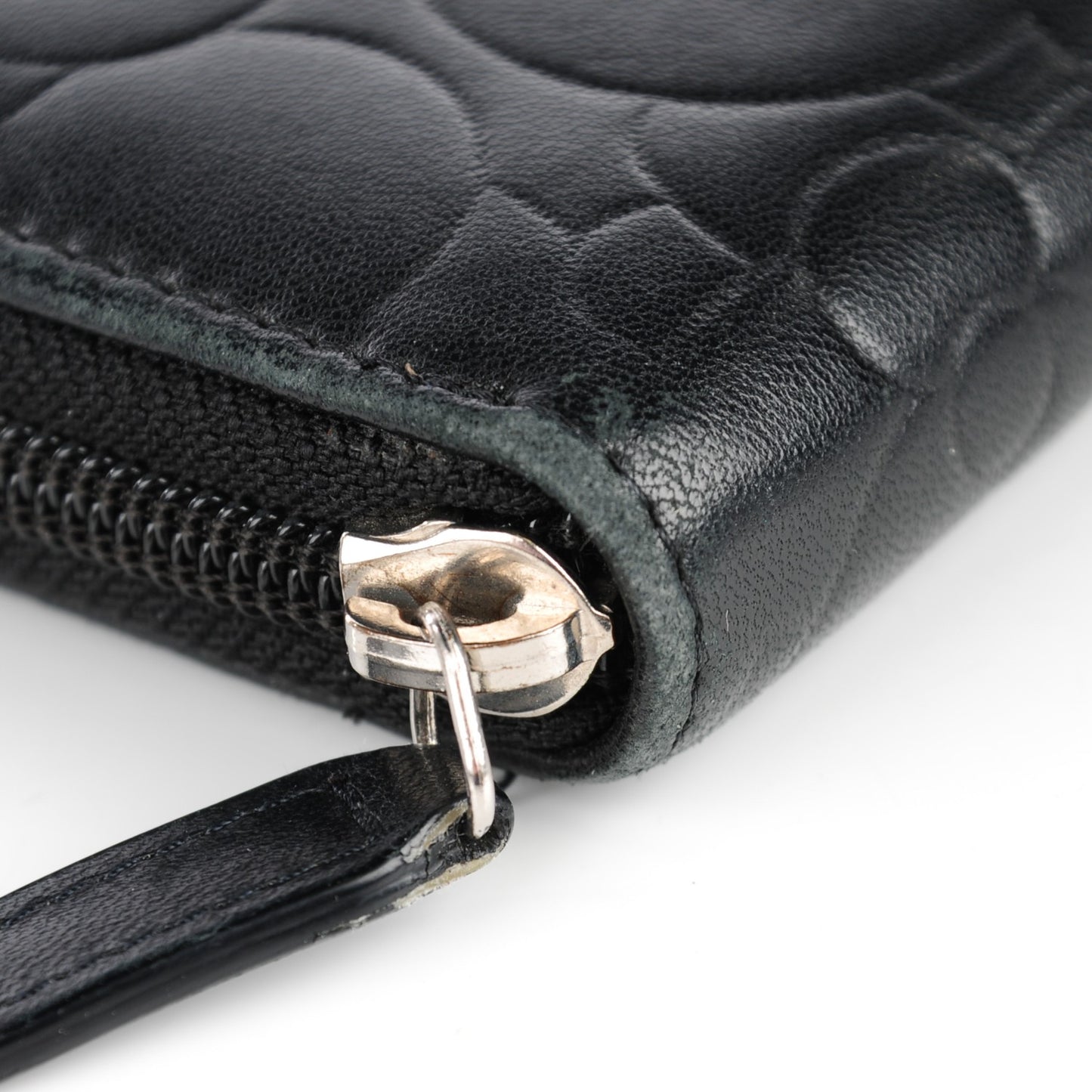 Lambskin Camellia Embossed Large Zip Around Gusset Wallet Black