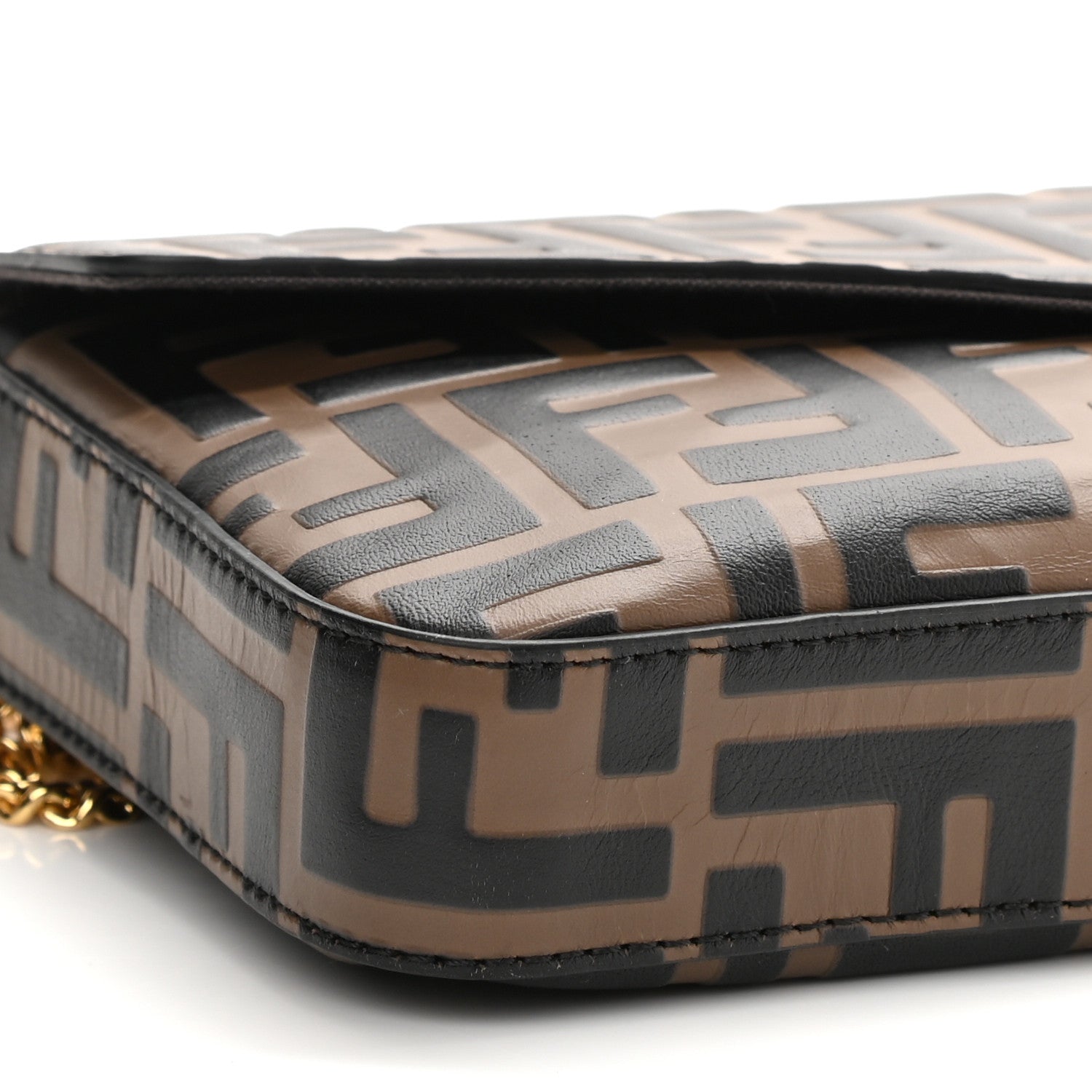 Fendi Vitello Soft F is Fendi Bi-Color FF 1974 Embossed Envelope Wallet On Chain with Pouches Maya Black 9 of 10