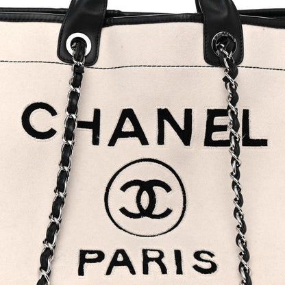 Chanel Wool Felt Calfskin Large Deauville Tote White Black 7 of 13