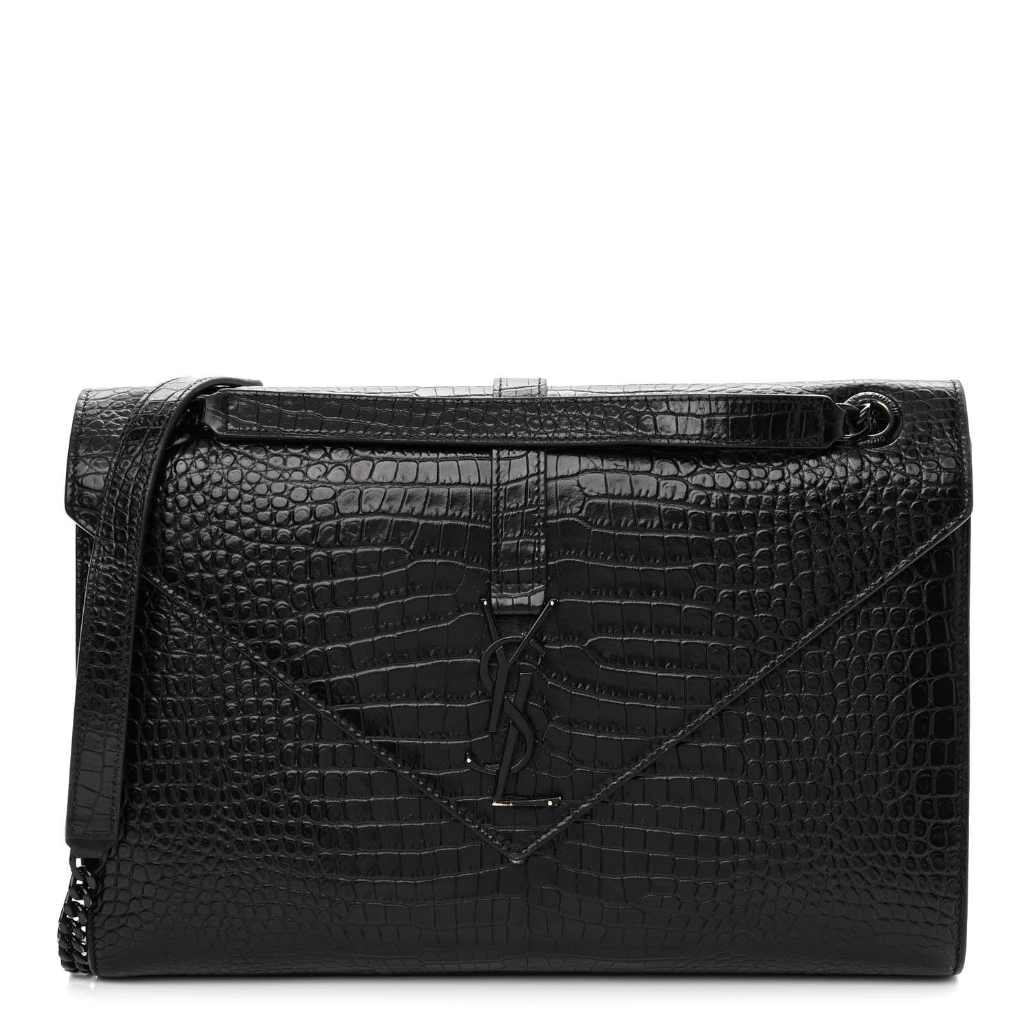 Saint Laurent Calfskin Crocodile Embossed Monogram Large Satchel Black 1 of 15
