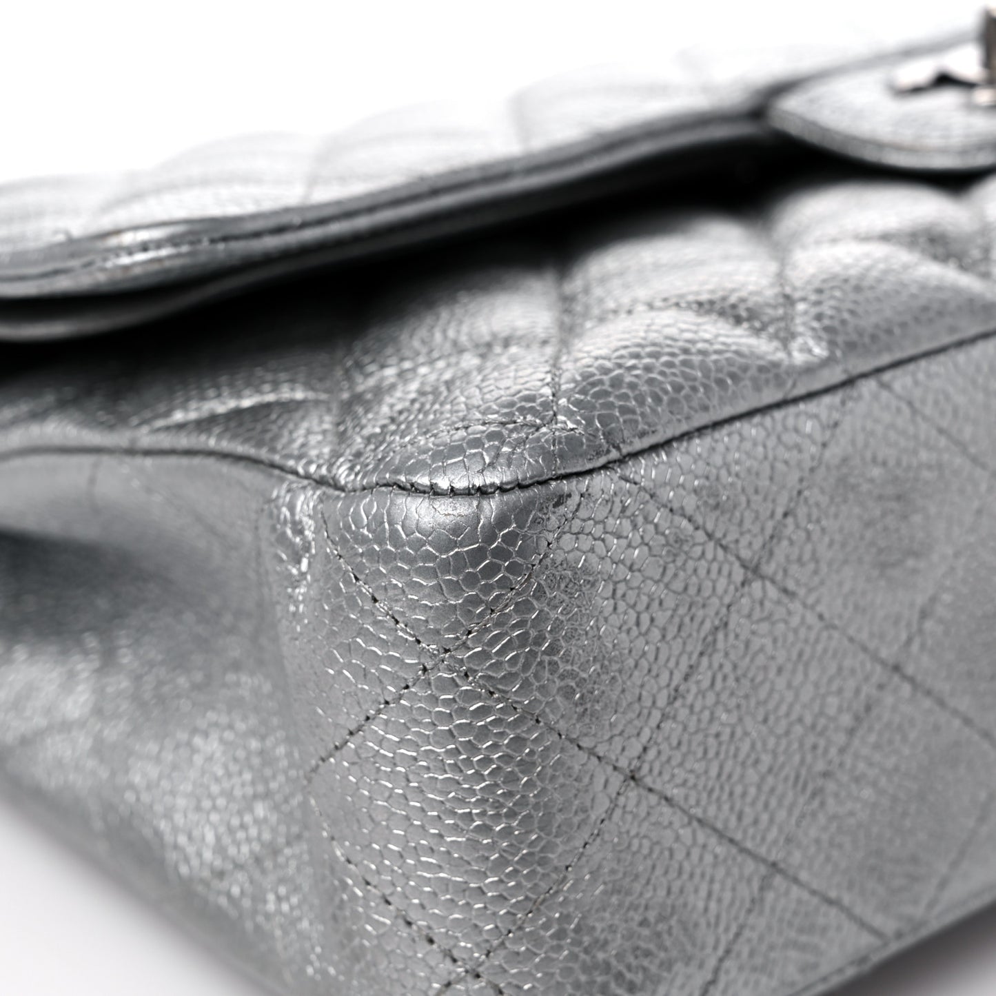 Metallic Caviar Quilted Medium Double Flap Silver