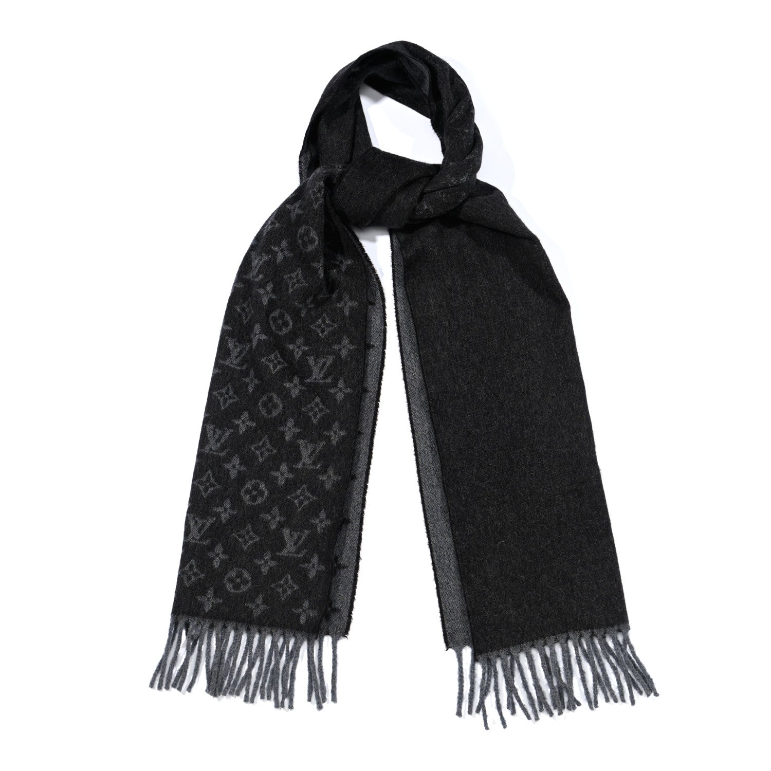 Louis Vuitton Cashmere Wool Monogram Gradient Scarf Black 1 of 5