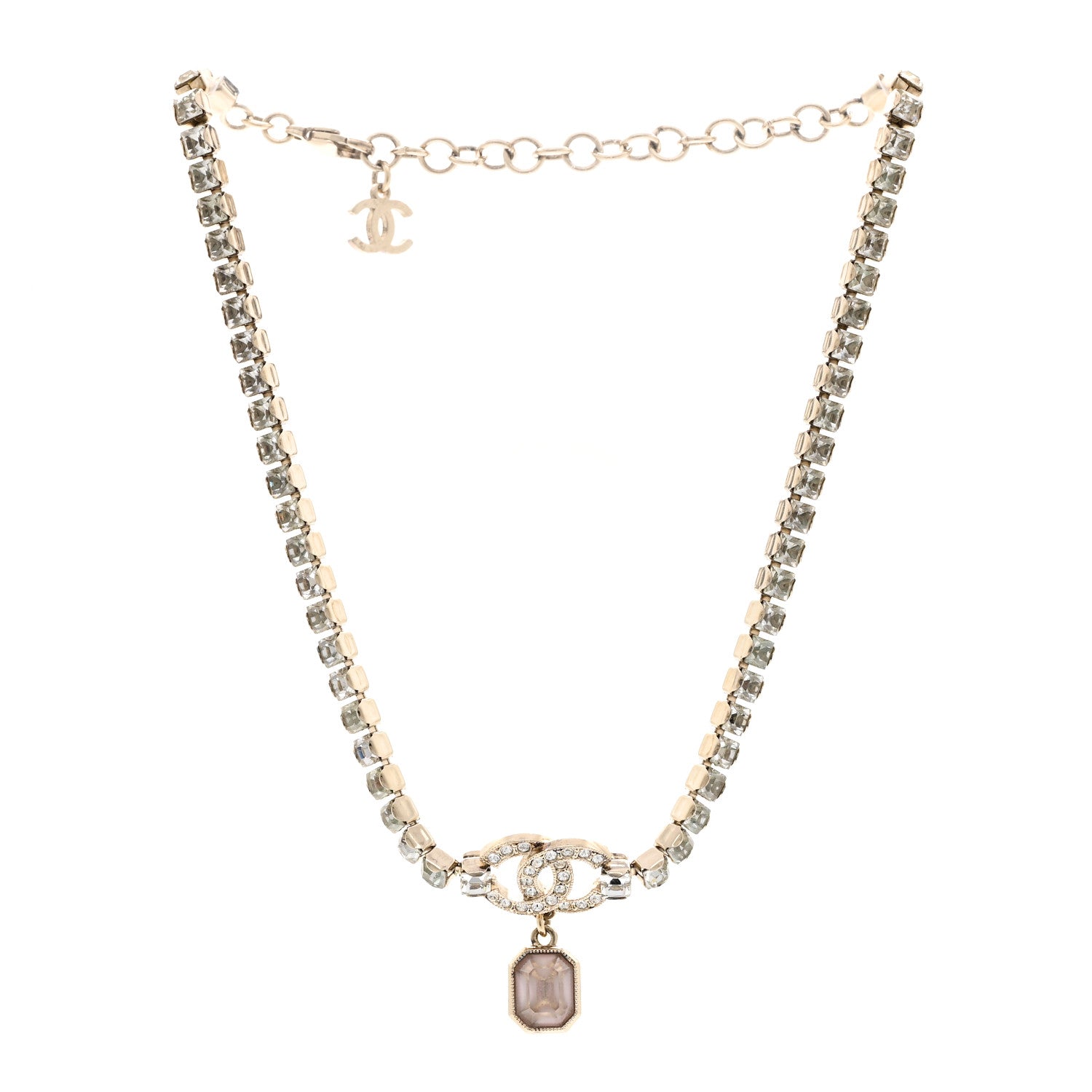 Chanel Crystal CC Pendant Choker Gold Pink 3 of 5