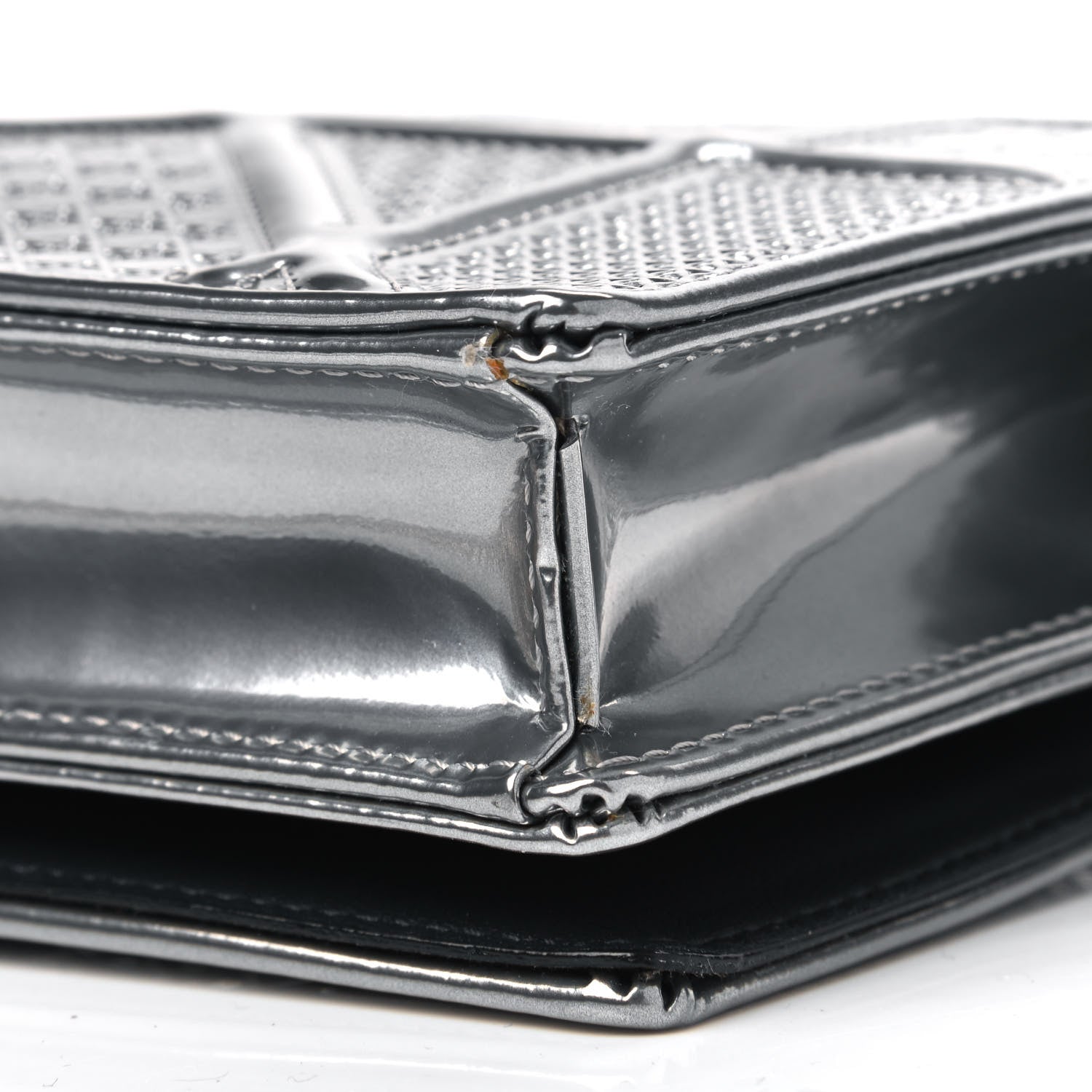 Christian Dior Metallic Patent Micro-Cannage Diorama Wallet on Chain Pouch Silver 6 of 6