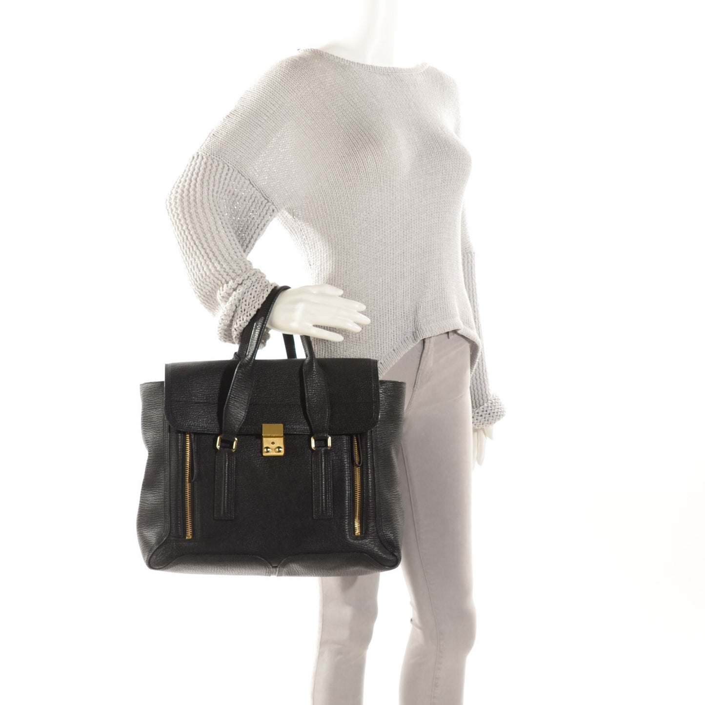 3.1 Textured Calfskin Large Pashli Satchel Black