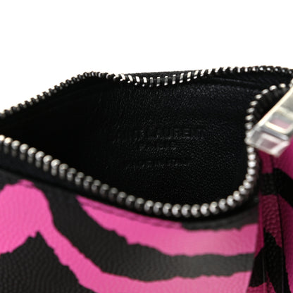 Saint Laurent Grain de Poudre Zebra Print 5 Fragments Zip Pouch Card Holder Fuchsia Black 6 of 8