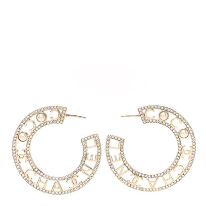 Chanel Crystal Pearl Bow-tiful CC Hoop Earrings Gold 1 of 5