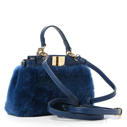 Fendi Shearling Shiny Nappa Micro Peekaboo Iconic Satchel Blue 3 of 9