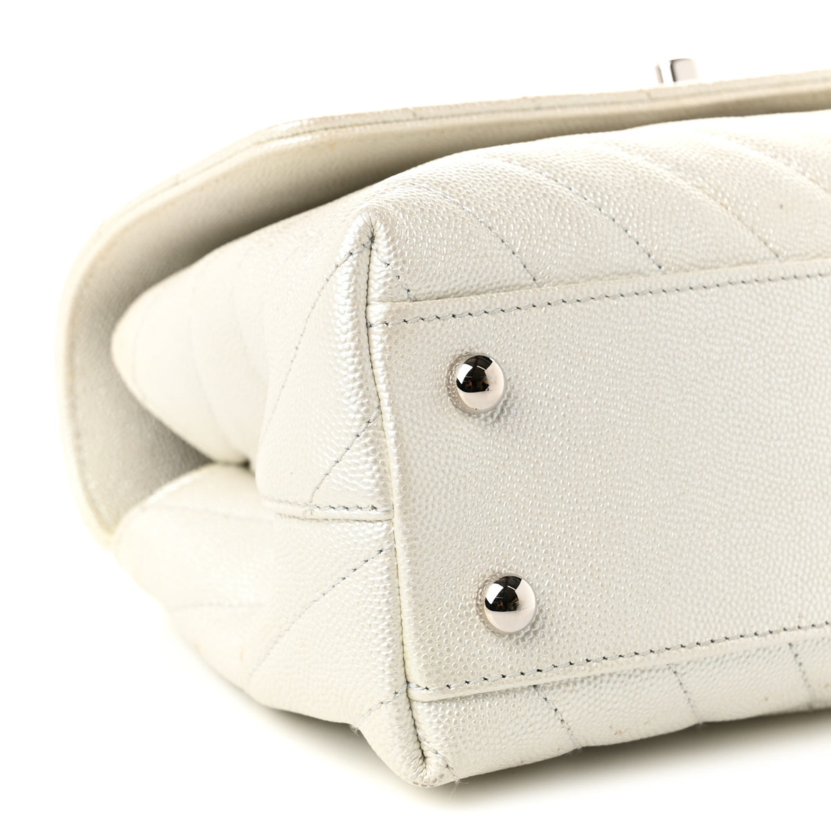 Iridescent Caviar Chevron Quilted Mini Coco Handle Flap White