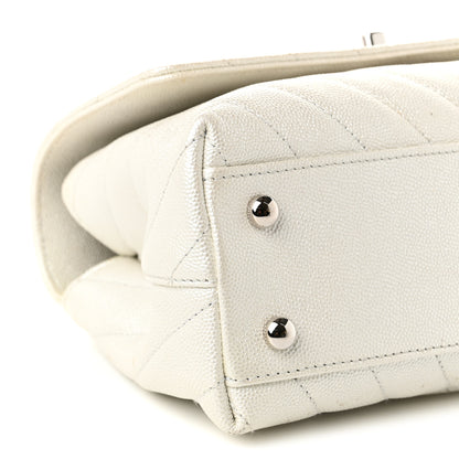 Chanel Iridescent Caviar Chevron Quilted Mini Coco Handle Flap White 9 of 11