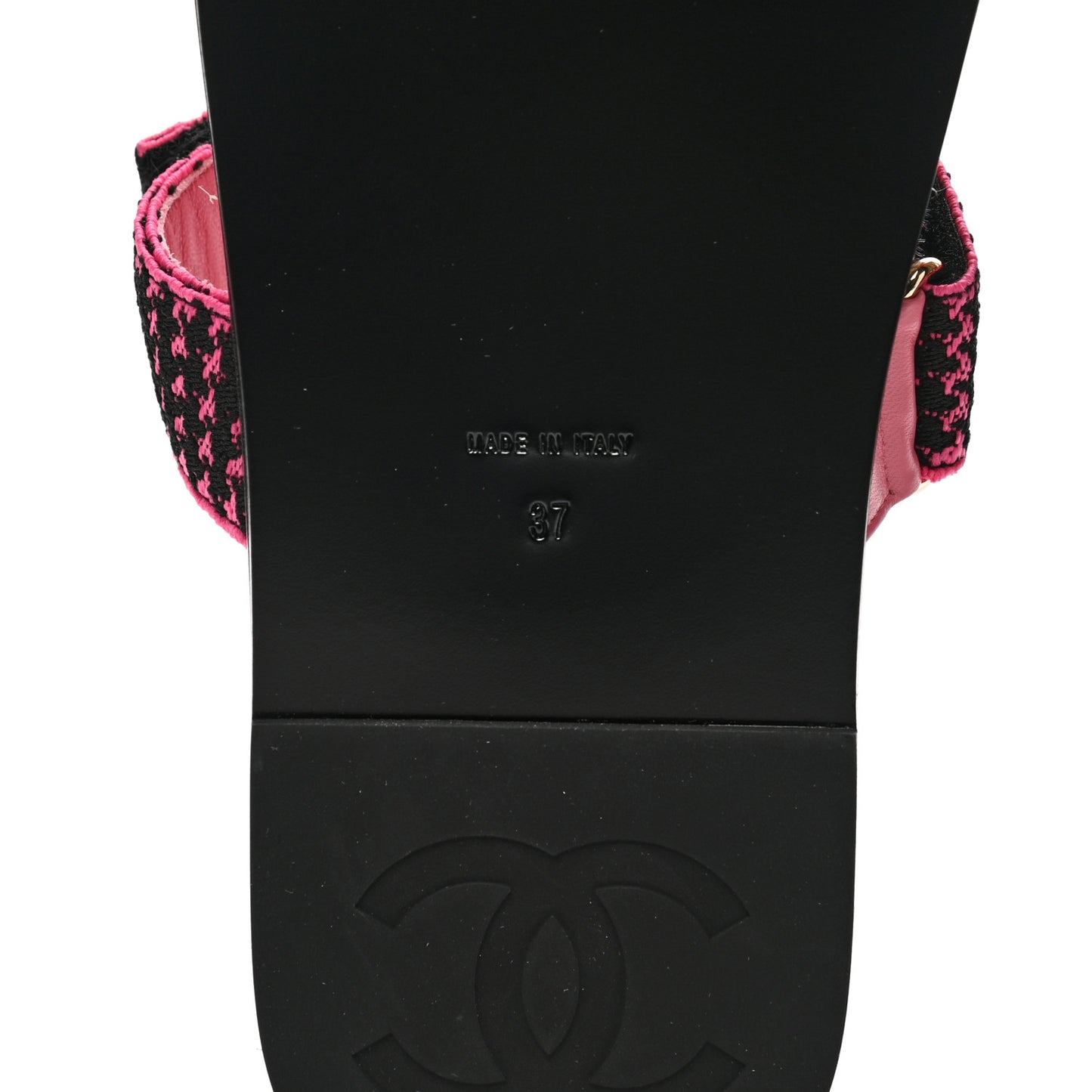 Stretch Fabric Lambskin CC Flat Sandals 37 Pink Black