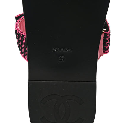 Chanel Stretch Fabric Lambskin CC Flat Sandals 37 Pink Black 6 of 10