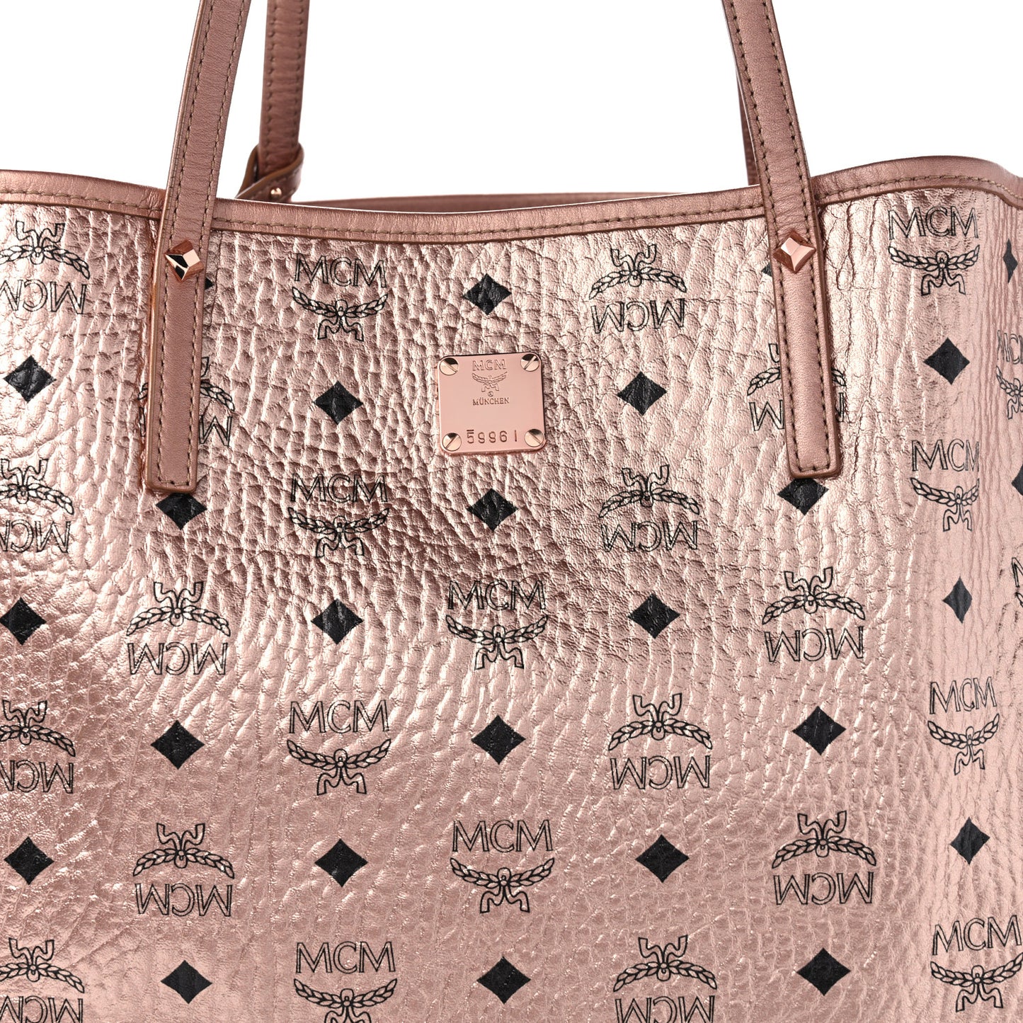 Metallic Visetos Medium Liz Reversible Shopper Tote Champagne Gold