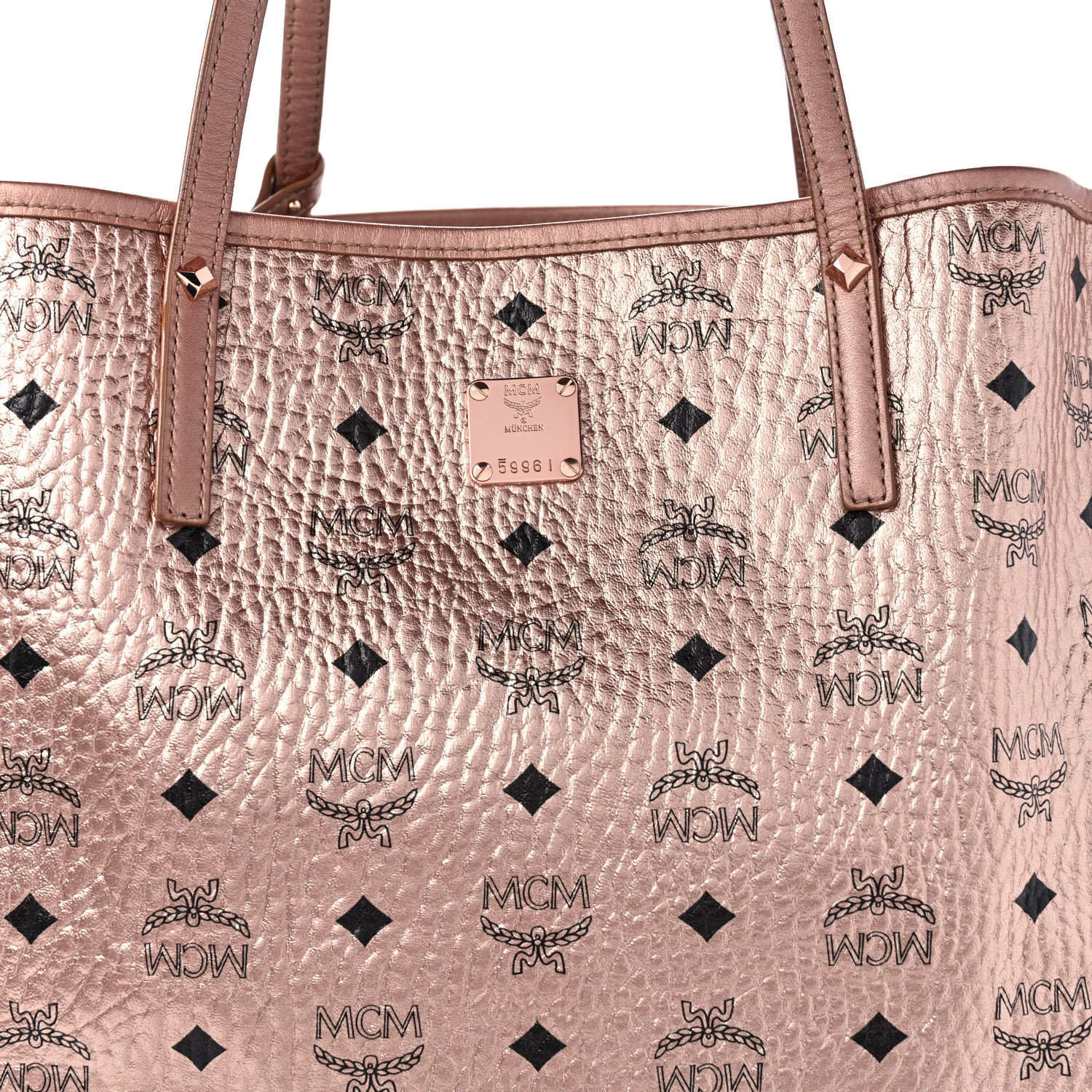 MCM Metallic Visetos Medium Liz Reversible Shopper Tote Champagne Gold 8 of 15