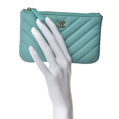 Chanel Caviar Chevron Quilted Small Cosmetic Case Green 2 of 8