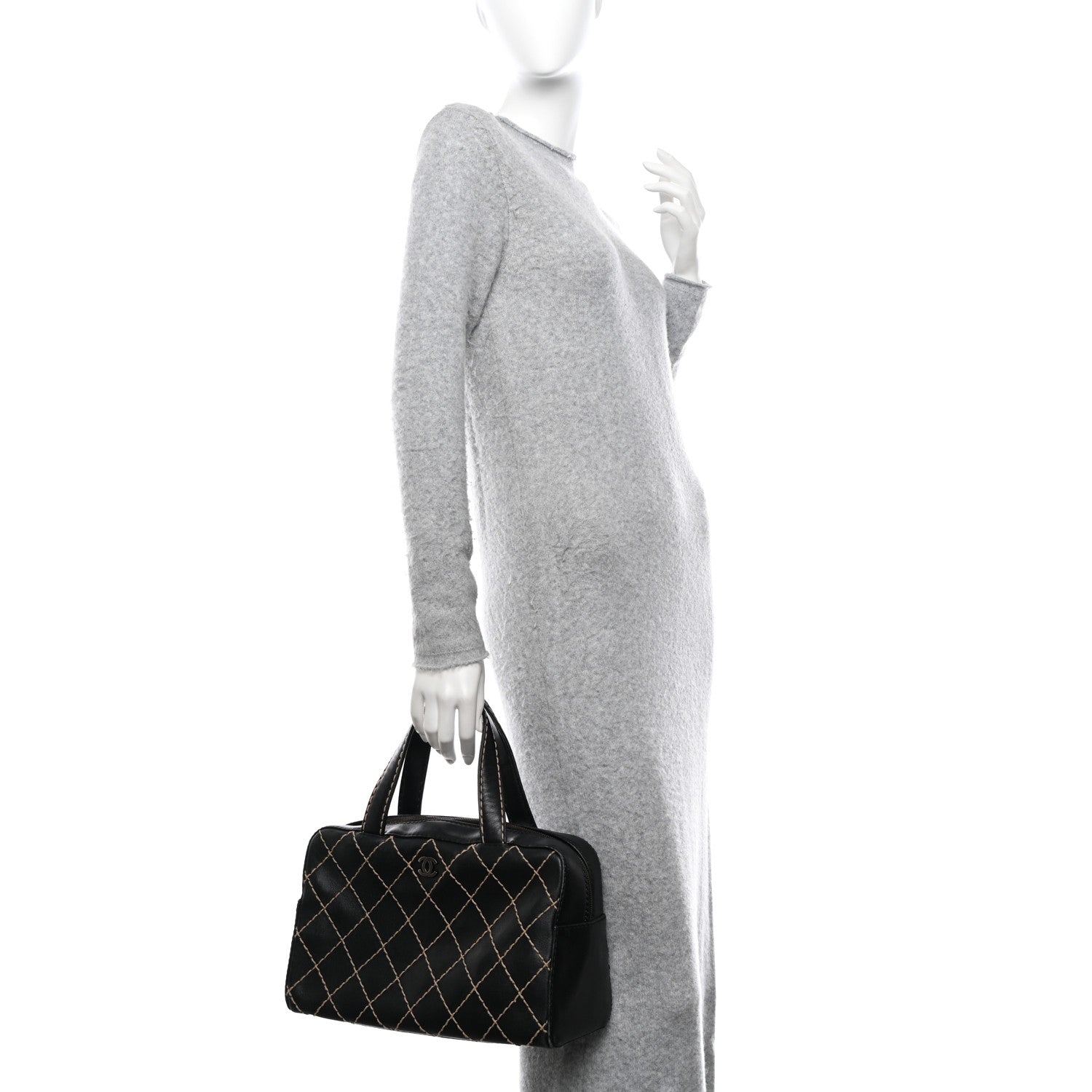 Chanel Calfskin Contrast Stitch Surpique Bowler Black 2 of 15