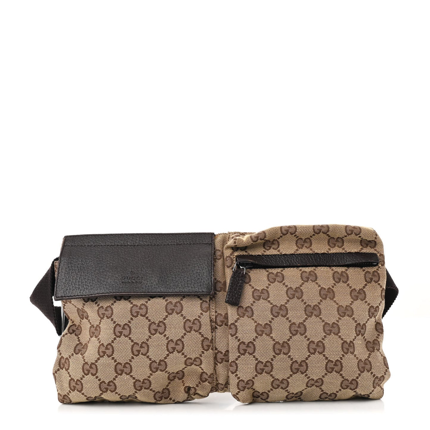 GG Monogram Double Pocket Belt Bag Dark Brown