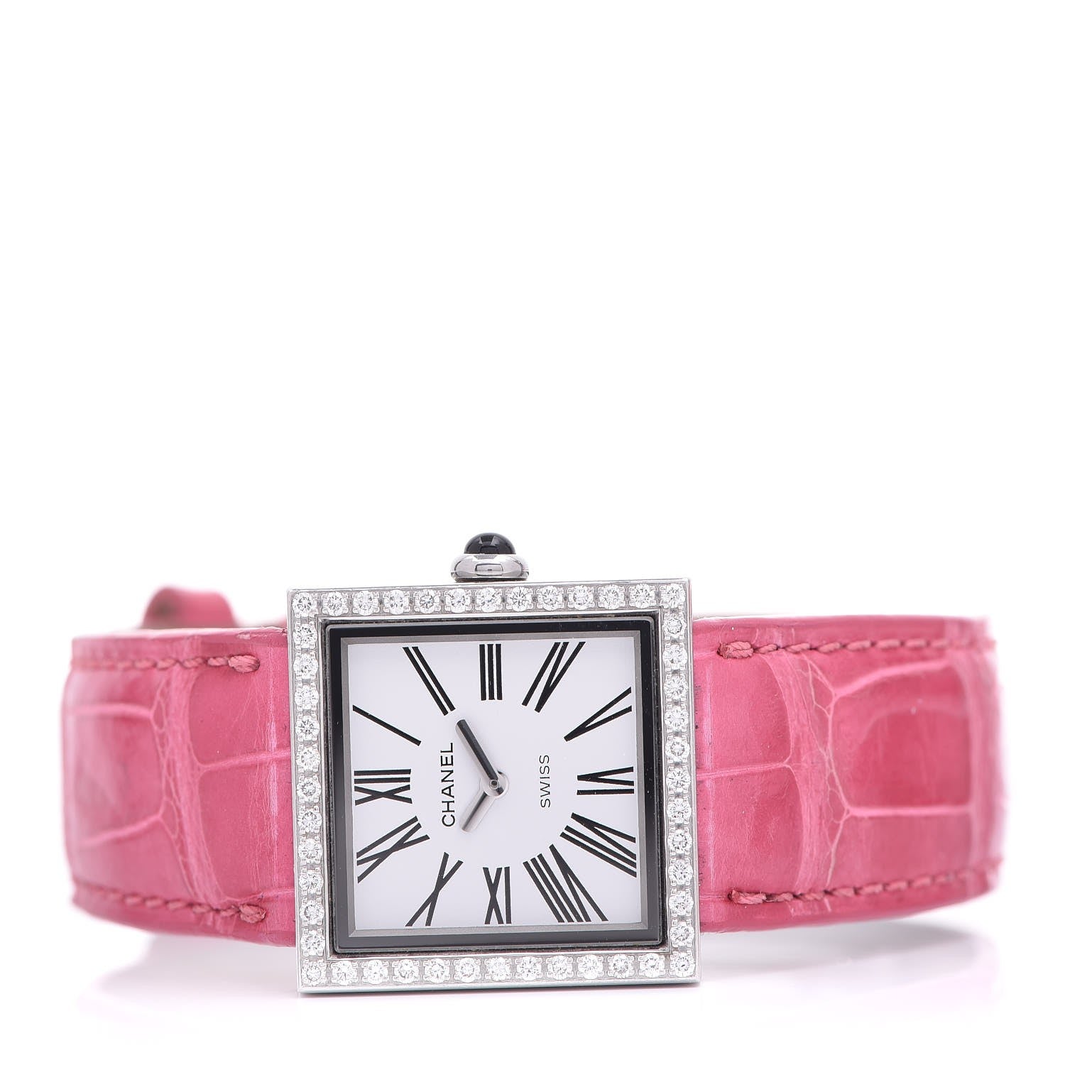 Chanel Stainless Steel Alligator Diamond 23mm Mademoiselle Quartz Watch Pink 3 of 8