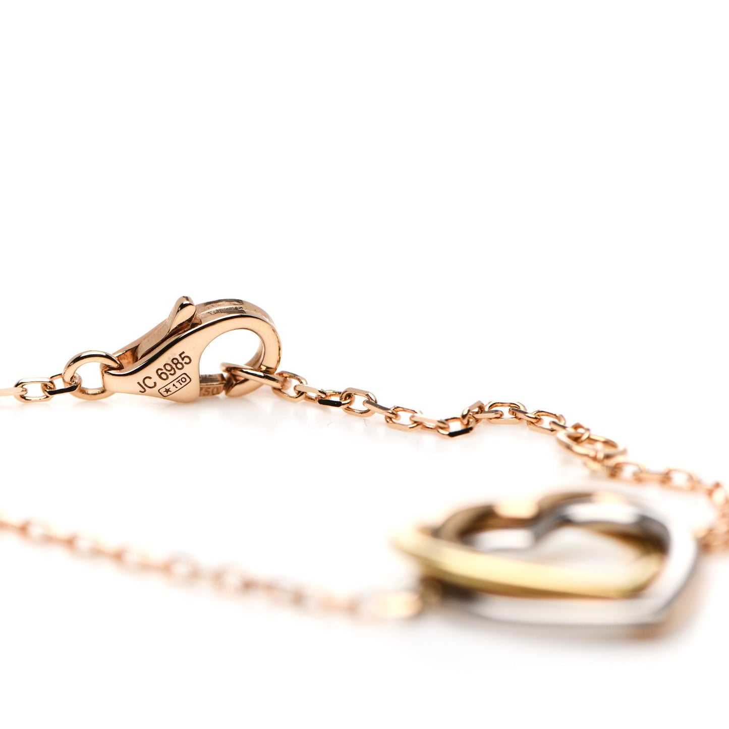 18K Pink Yellow White Gold Trinity Heart Bracelet