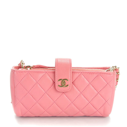 Chanel Lambskin Quilted Mini Phone Holder Crossbody Bag Pink 1 of 8
