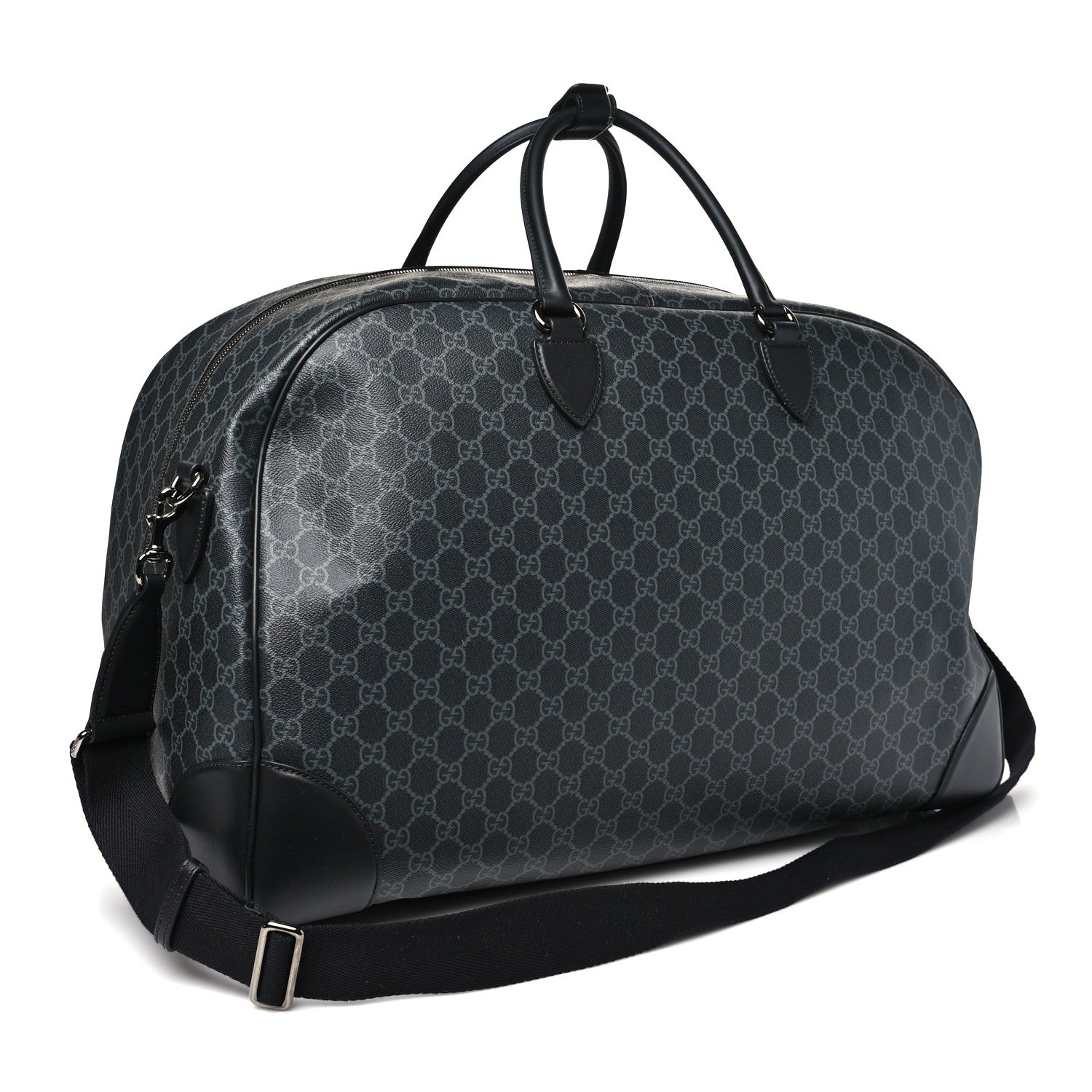 Gucci GG Supreme Monogram Calfskin GG Emblem Large Duffle Bag Black Grey 2 of 9