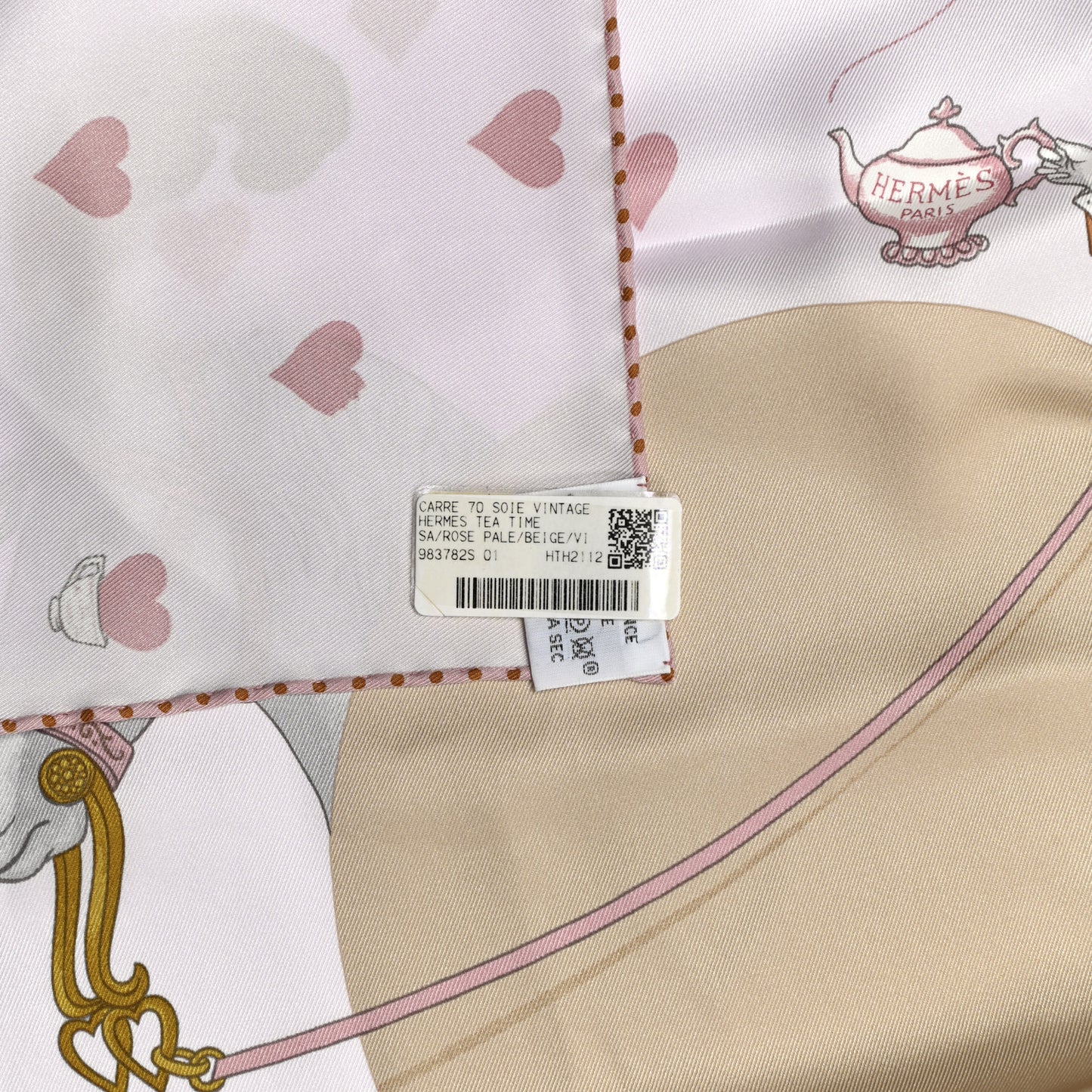 Silk Hermes Tea Time Scarf 70 Rose Pale Beige