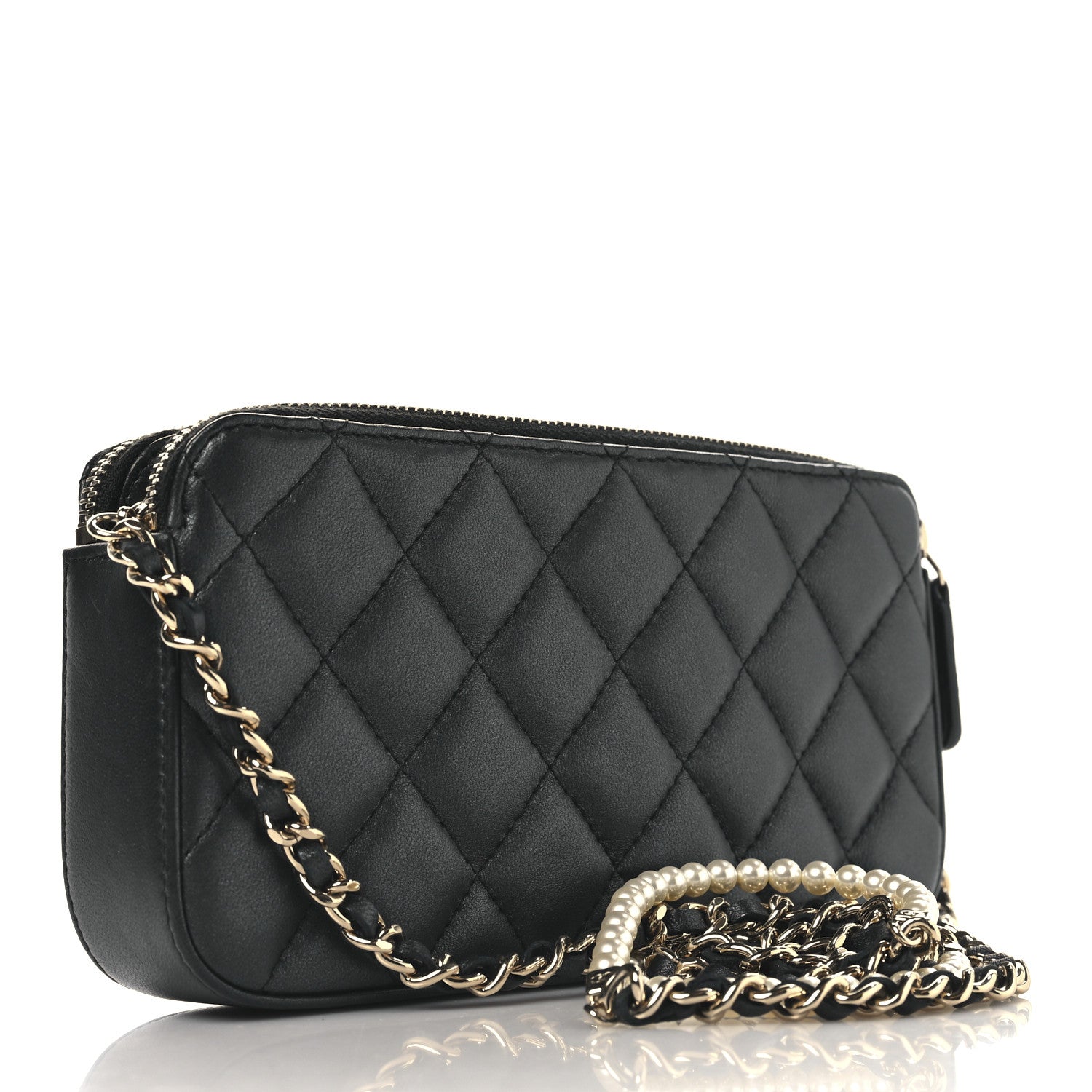 Chanel Iridescent Lambskin Quilted Pearl Clutch With Chain Black 3 of 12