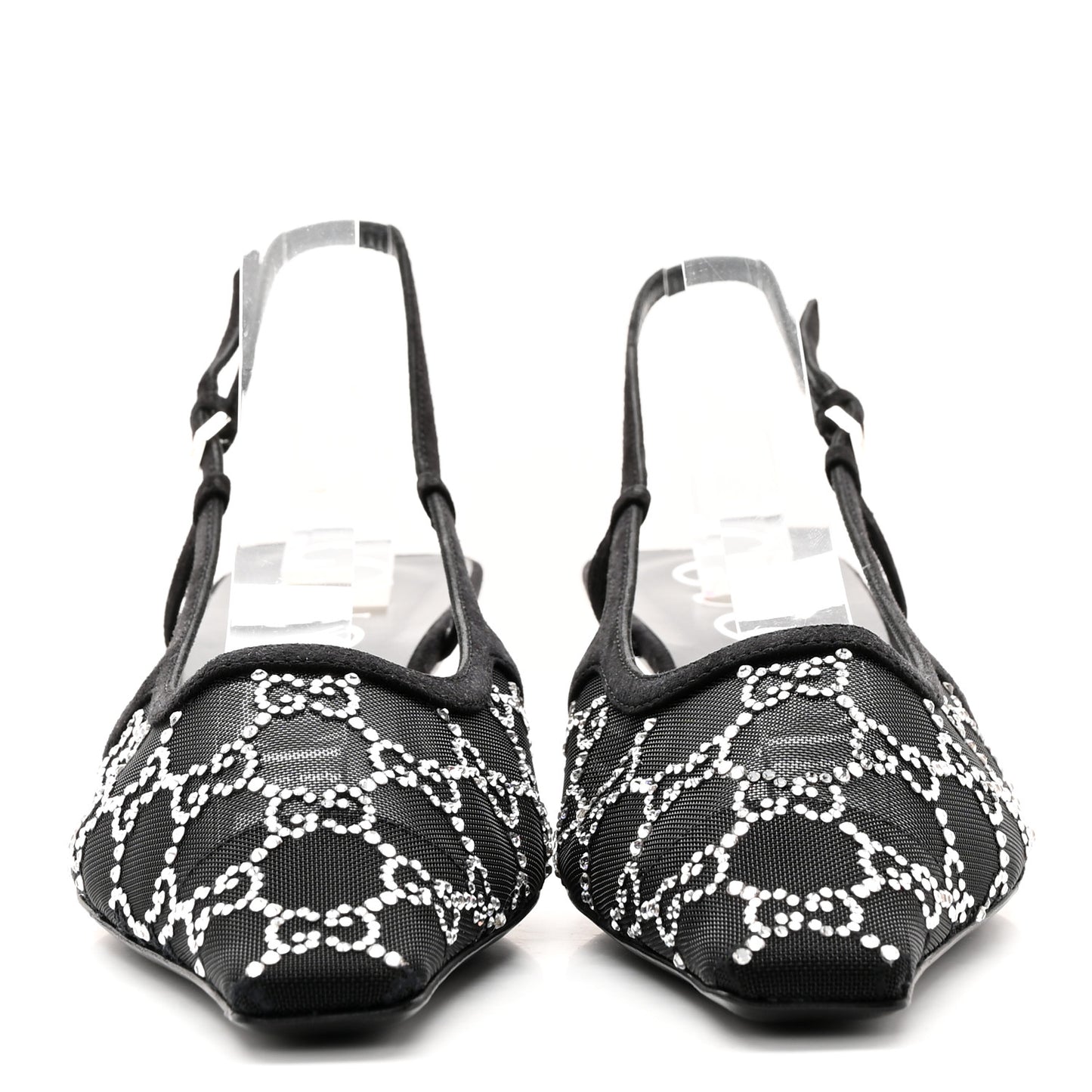 Suede Mesh Crystal GG Monogram Slingback Pumps 39 Black