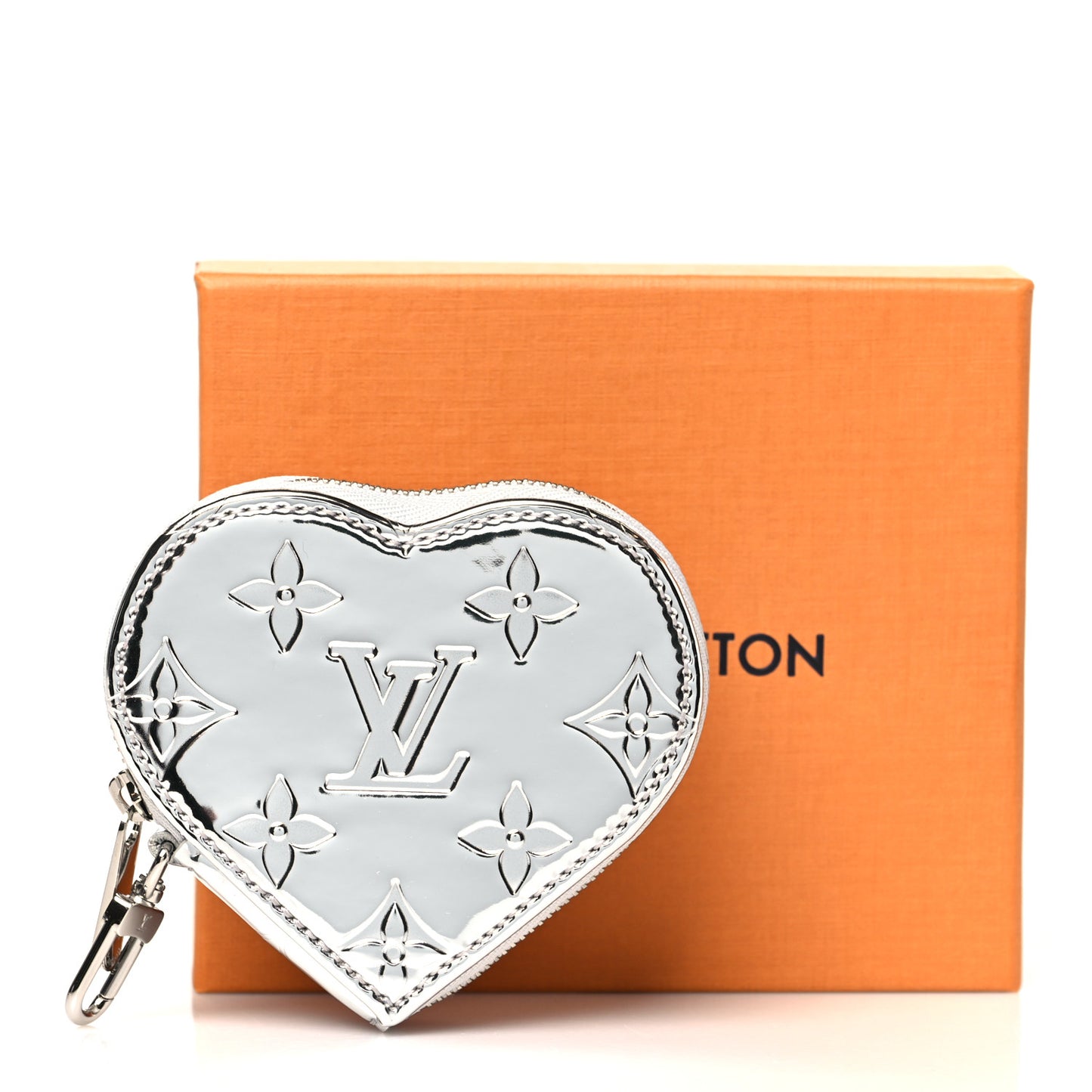 Monogram Mirror Heart Coin Purse Silver