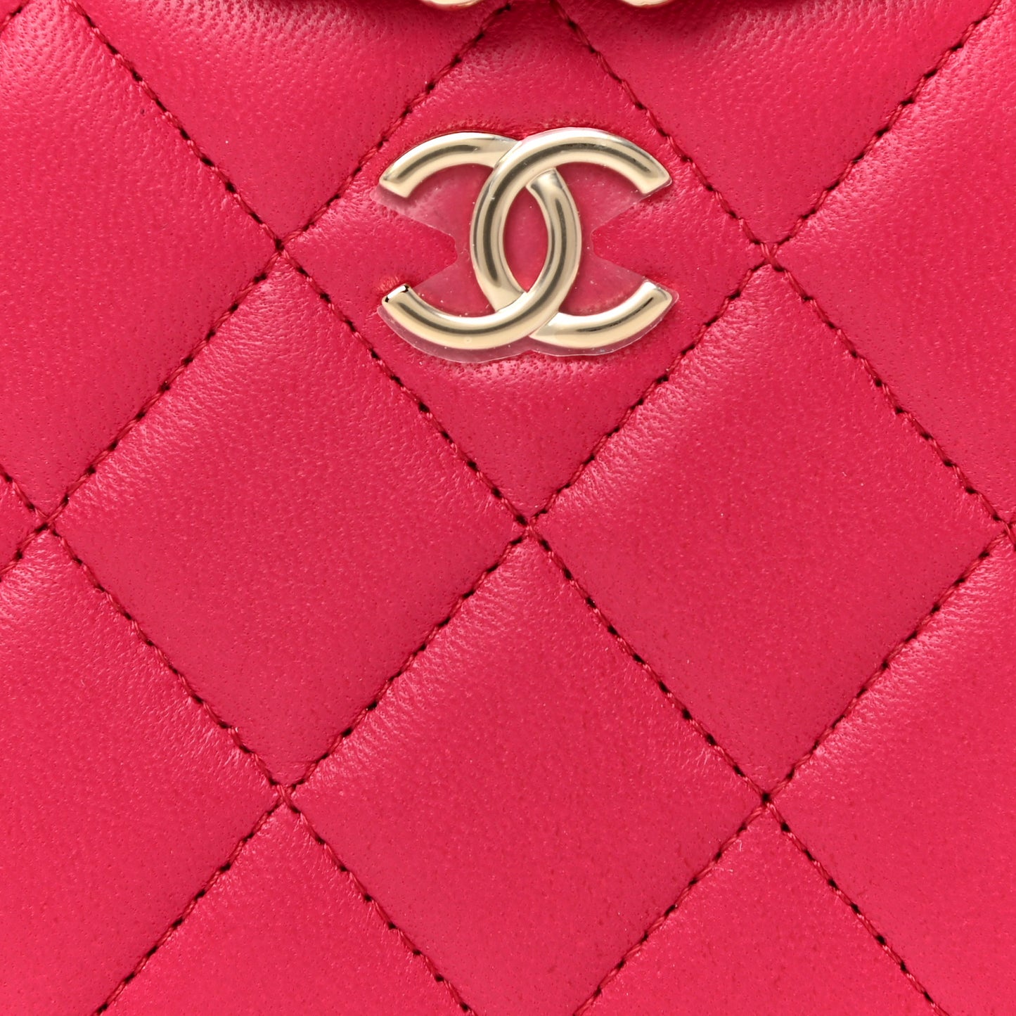 Lambskin Quilted Small Top Handle Vanity Case With Chain Dark Pink