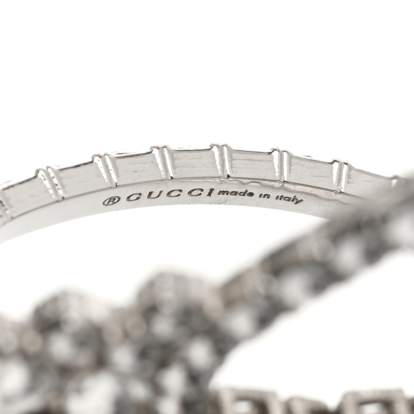Metal Crystal Interlocking G Flower Ring S Silver