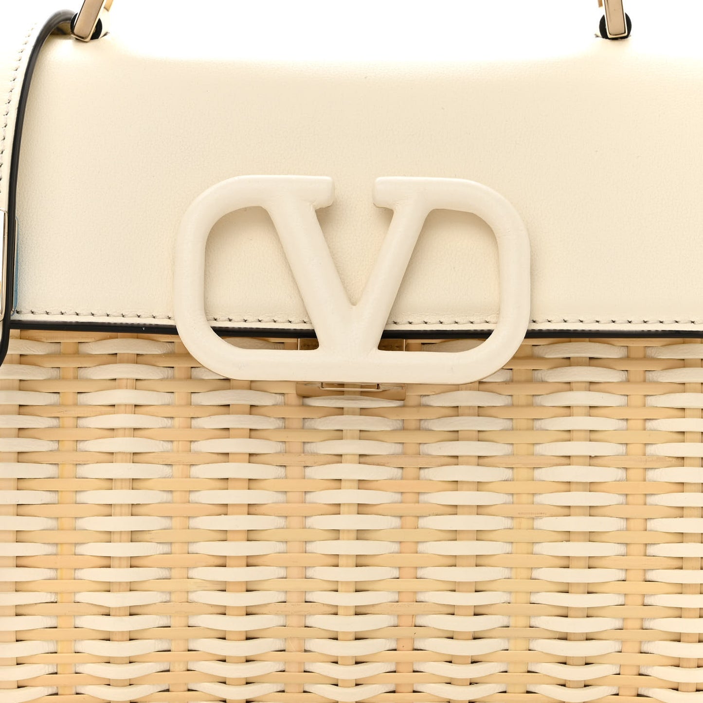 Wicker Calfskin Small VSling Top Handle Bag Natural White