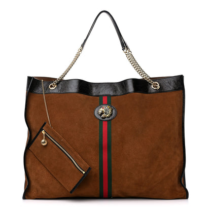 Gucci Suede Patent Maxi Rajah Chain Tote Nocciola Black 1 of 14
