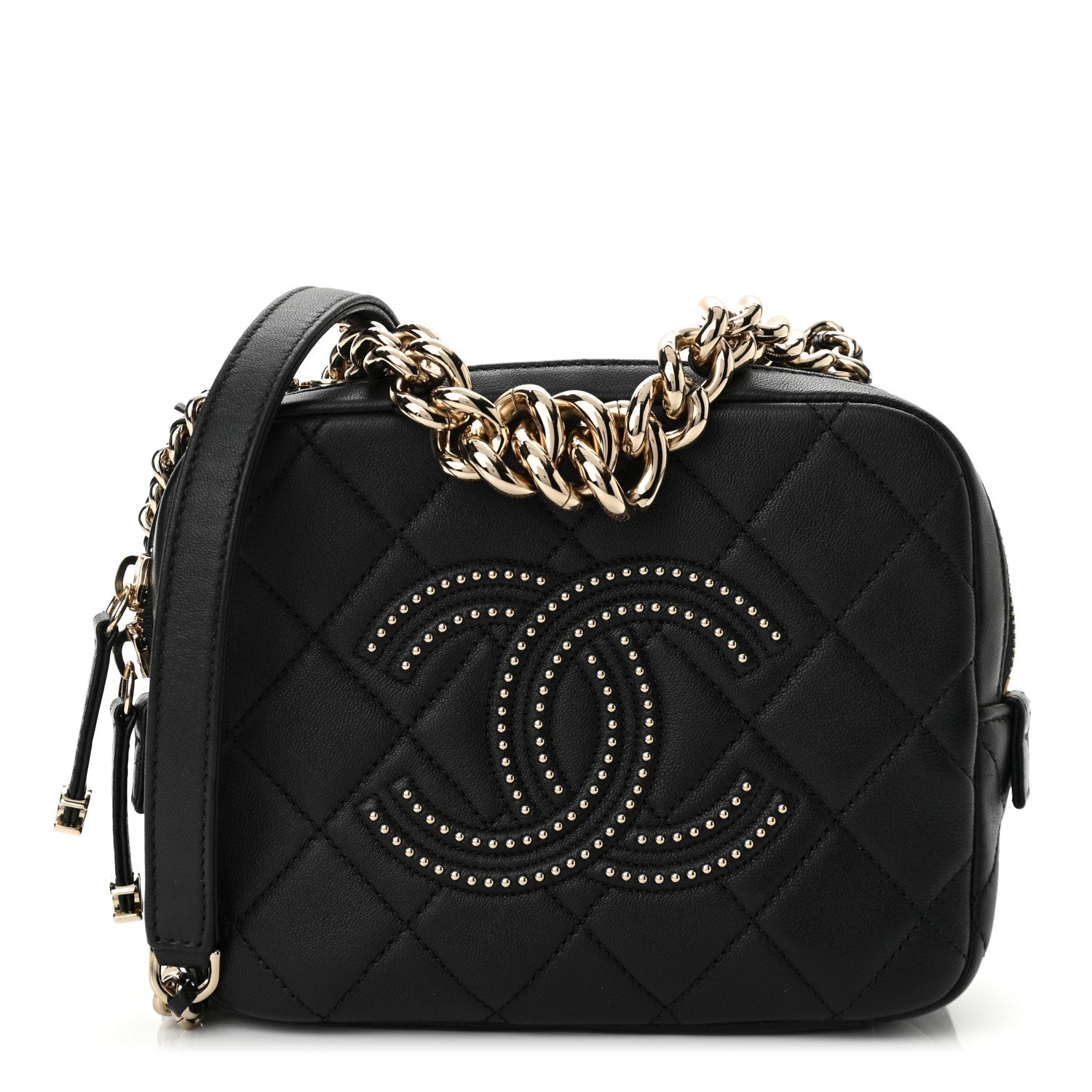 Chanel Lambskin Quilted Studded Quilted Vanity Case With Chain Black 1 of 10