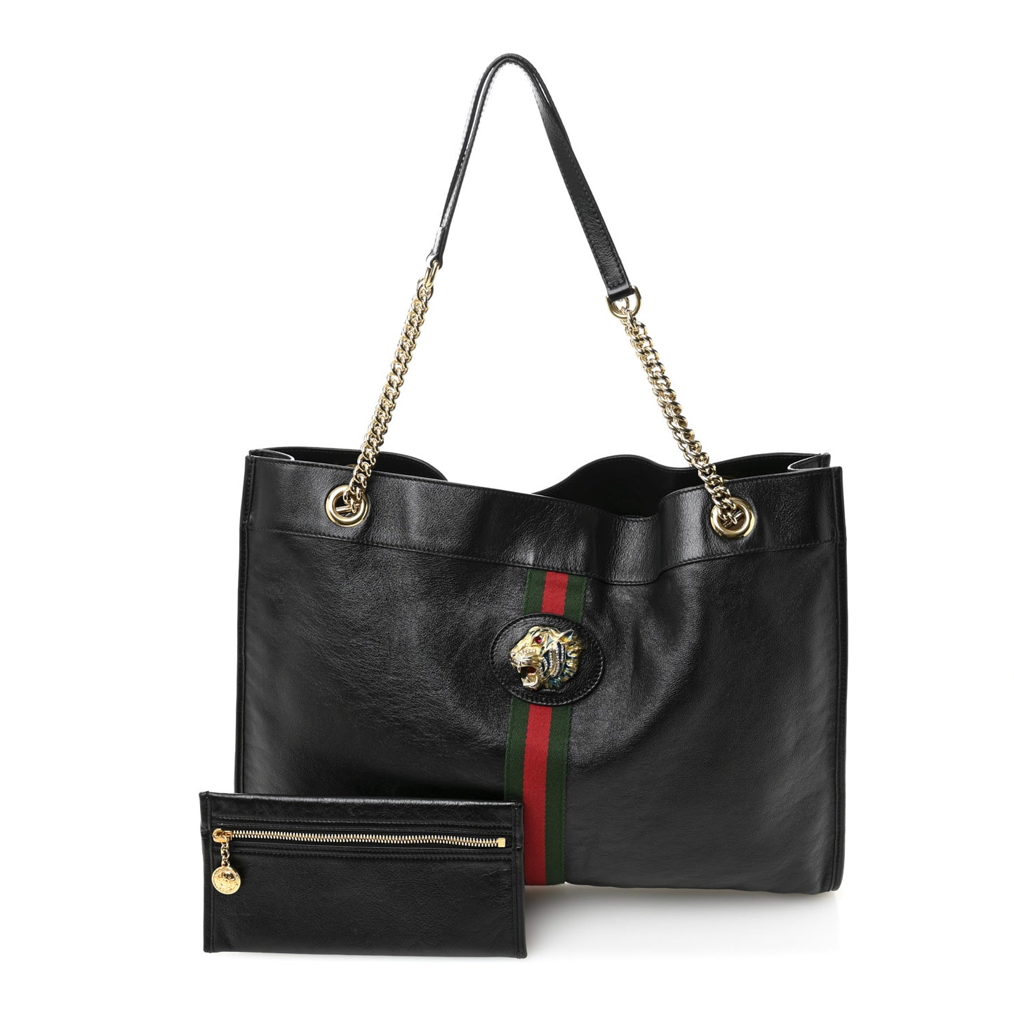 Calfskin Large Rajah Chain Tote Black