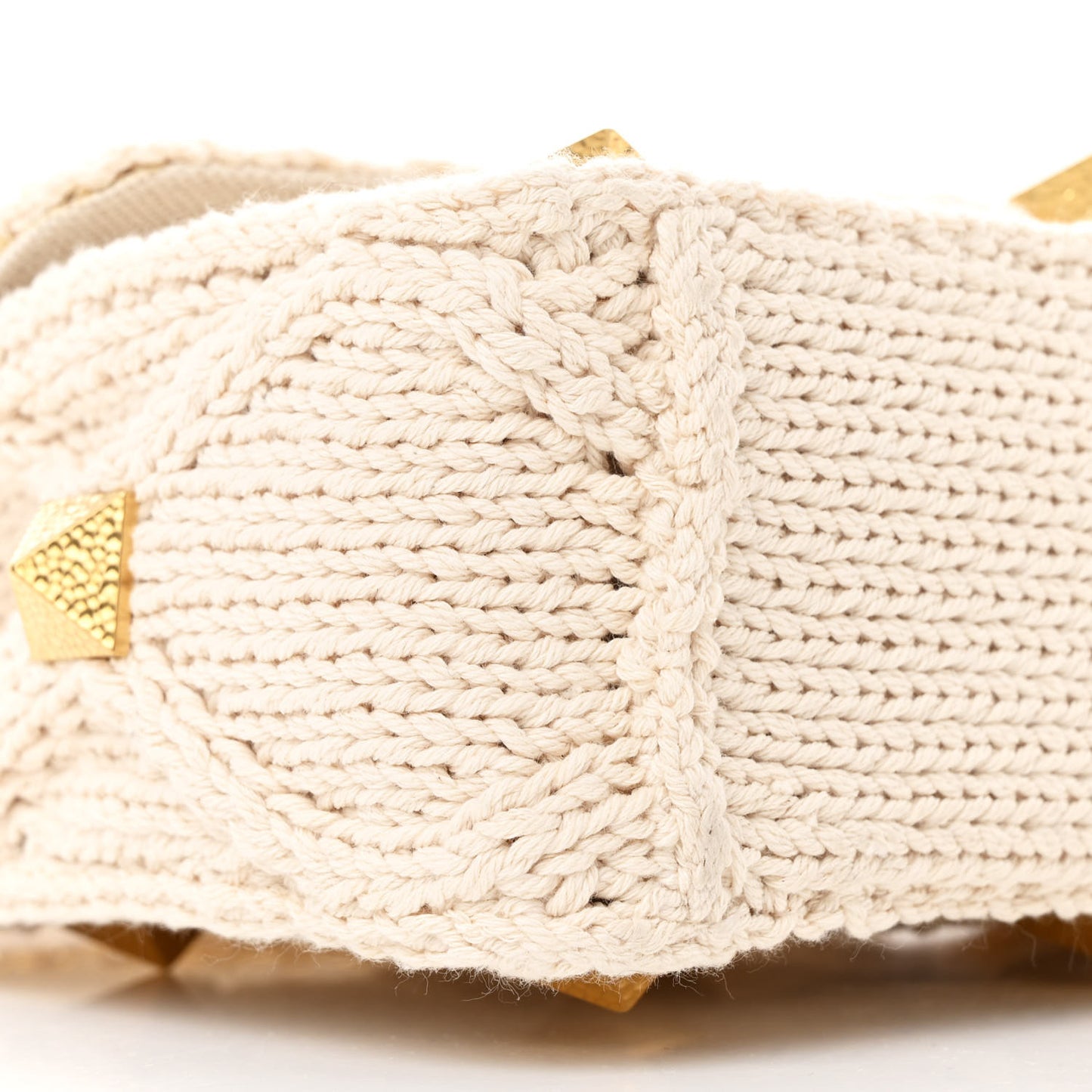 Knit Medium Roman Stud Shoulder Bag Ecru