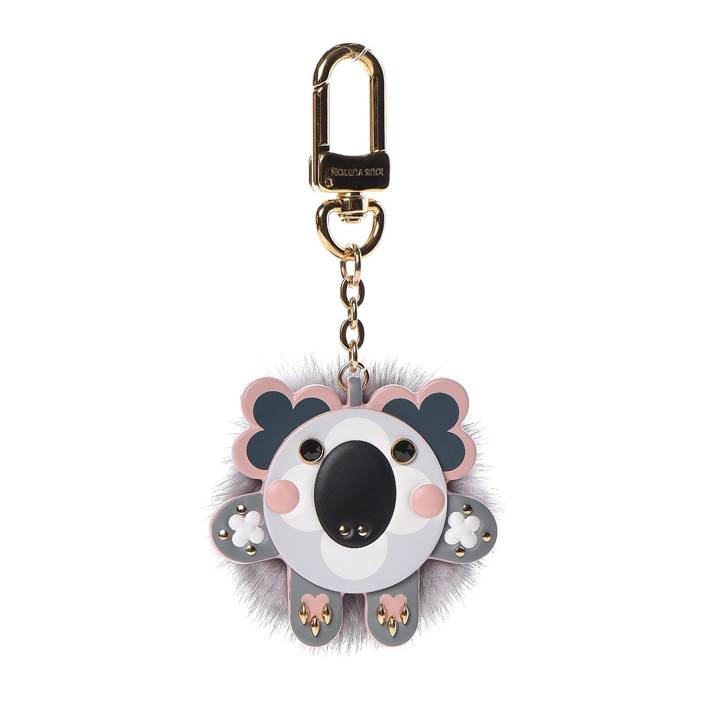 Calfskin Mink Fur Wild Koala Bag Charm Key Holder Rose Clair
