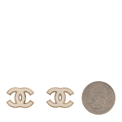Chanel Enamel CC Earrings Gold White 2 of 4